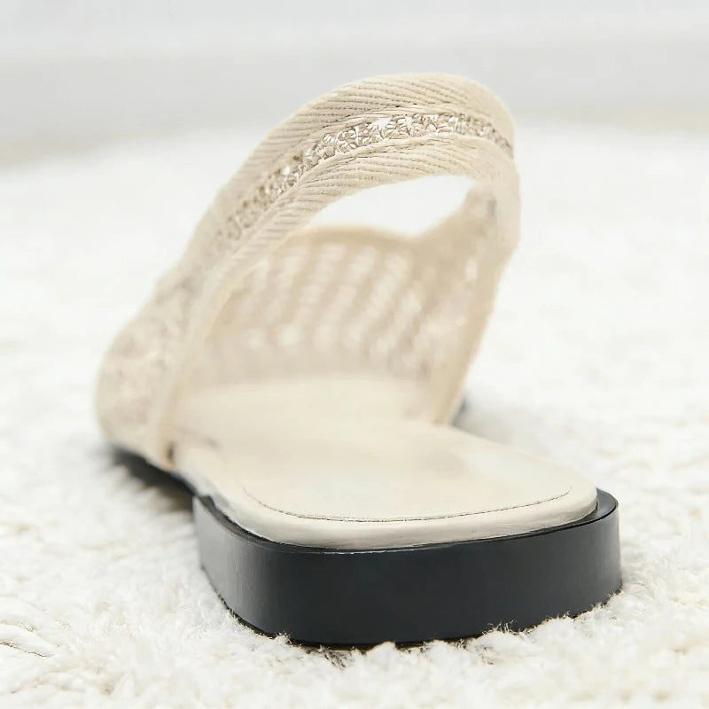 Elegant Flat Women Sandals Summer Square Toe