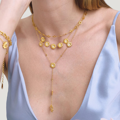 Sweet Flower Pendant Y-Shape Necklace Women's 18K Gold Plated Stainless