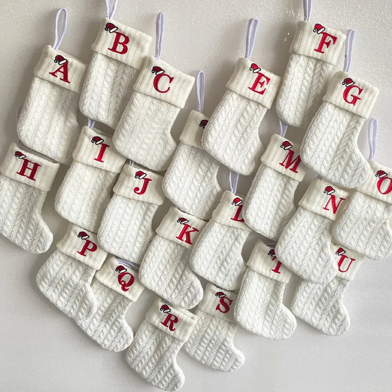 1PC A-Z Letter Hanging Christmas Stockings Knitted Socks Christmas Tree Hanging