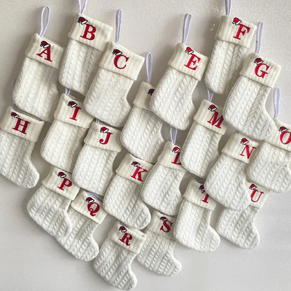 1PC A-Z Letter Hanging Christmas Stockings Knitted Socks Christmas Tree Hanging