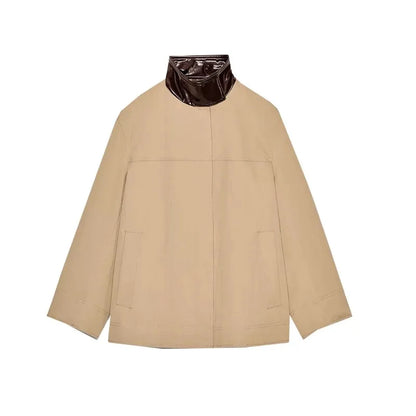 New Arrival Loose Fit Stand Collar Color Women's