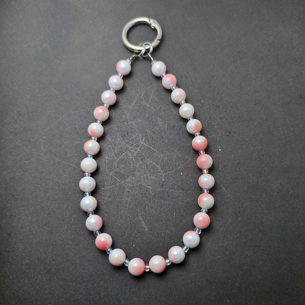 Anti-lost Beaded Phone Lanyard Aesthetic Iridescent Acrylic Beads Wrist Strap Phone Chain Durable Keychain Bag Charm for Women