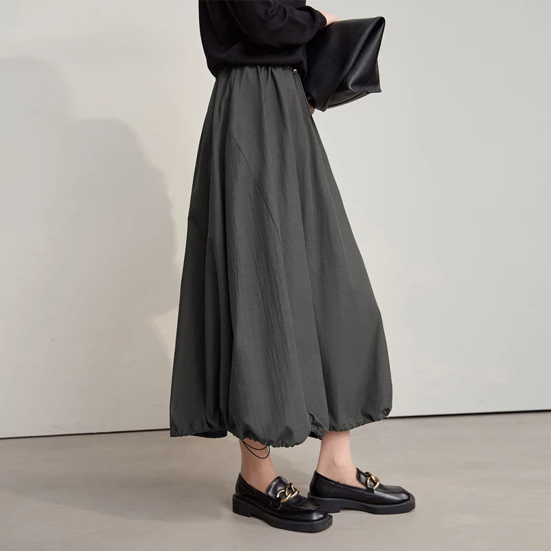 Skirts For Women Casual Loose Elegance Elastic Waist Solid Flower Bud Long Skirts