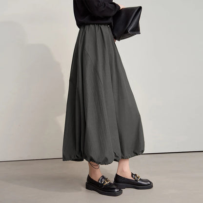 Skirts For Women Casual Loose Elegance Elastic Waist Solid Flower Bud Long Skirts