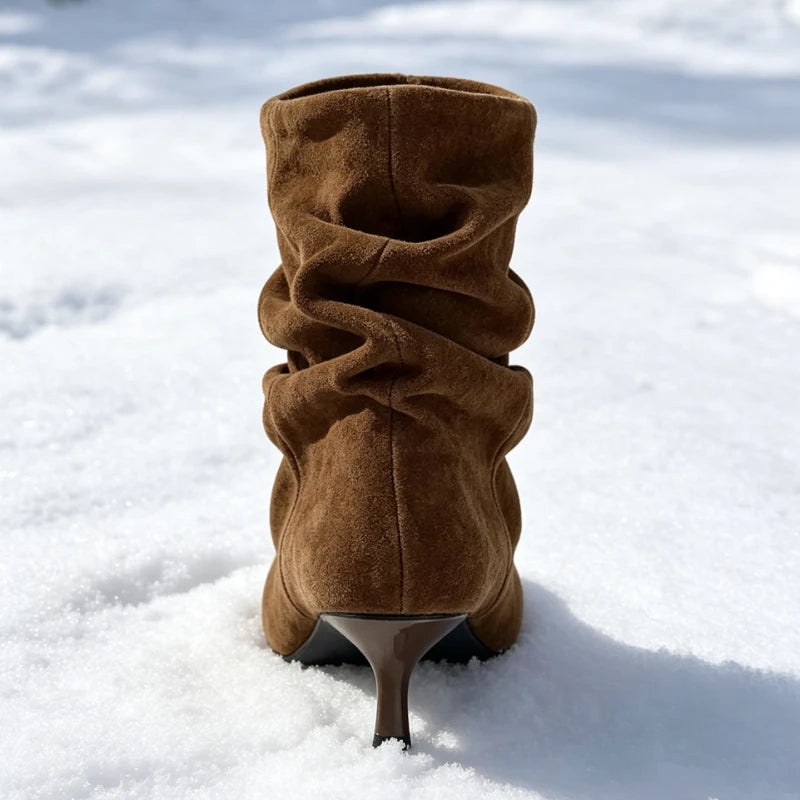 Women High Boots Pointed-Toe Pleated