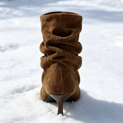 Women High Boots Pointed-Toe Pleated