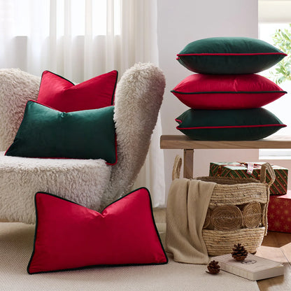 Velvet Christmas Cushion Cover Red Green Contrast Luxury Festive Home Decor