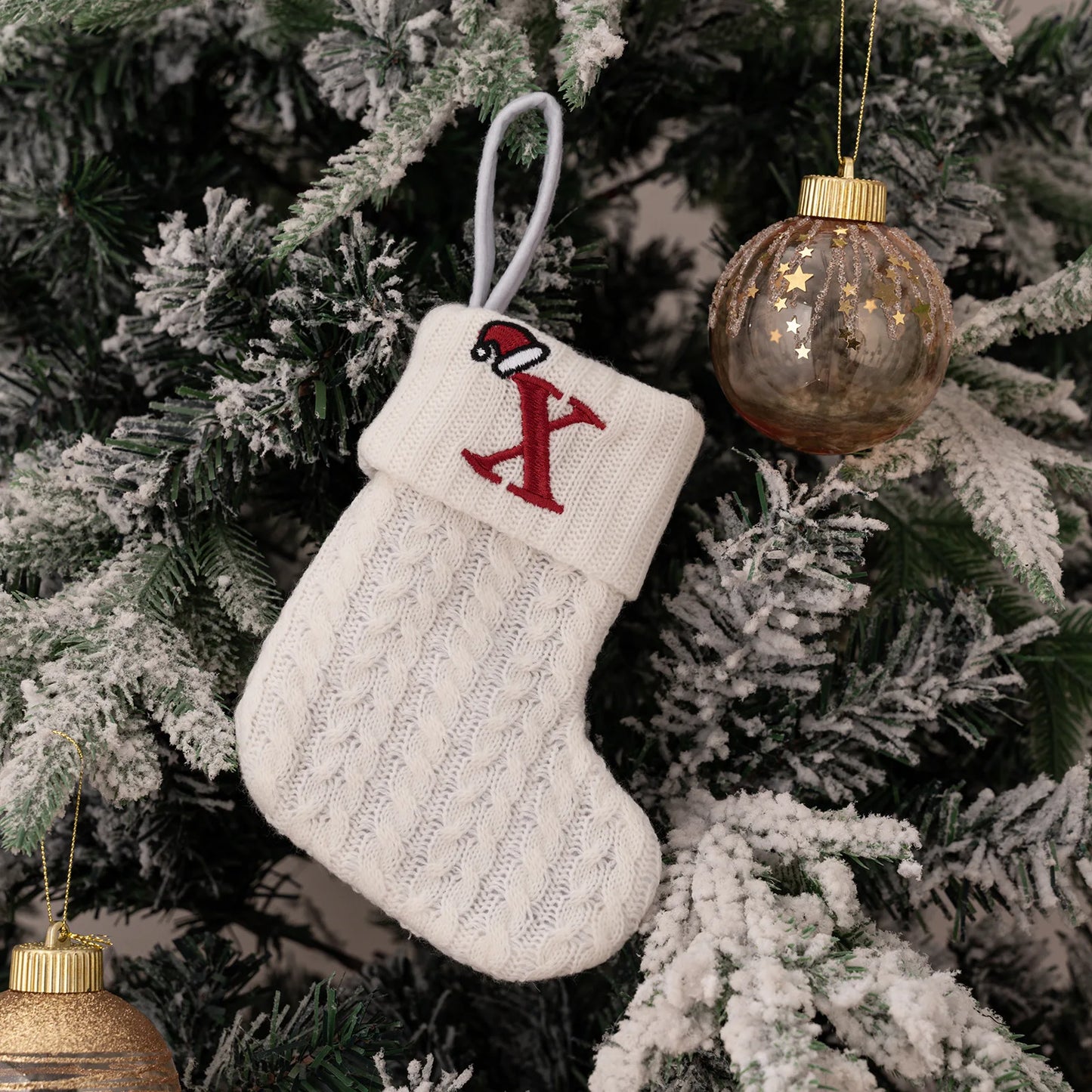 1PC A-Z Letter Hanging Christmas Stockings Knitted Socks Christmas Tree Hanging