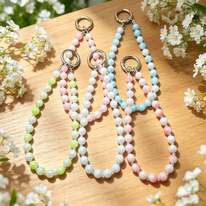 Anti-lost Beaded Phone Lanyard Aesthetic Iridescent Acrylic Beads Wrist Strap Phone Chain Durable Keychain Bag Charm for Women