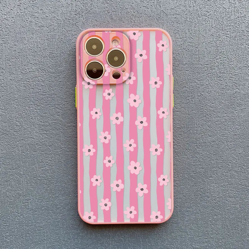 New Vertical Stripe Small Flowers Phone Case For iPhone 17 Pro Max 16 15 14 Pro Max Plus 11 12 13 Mini Pro Max