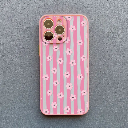 New Vertical Stripe Small Flowers Phone Case For iPhone 17 Pro Max 16 15 14 Pro Max Plus 11 12 13 Mini Pro Max