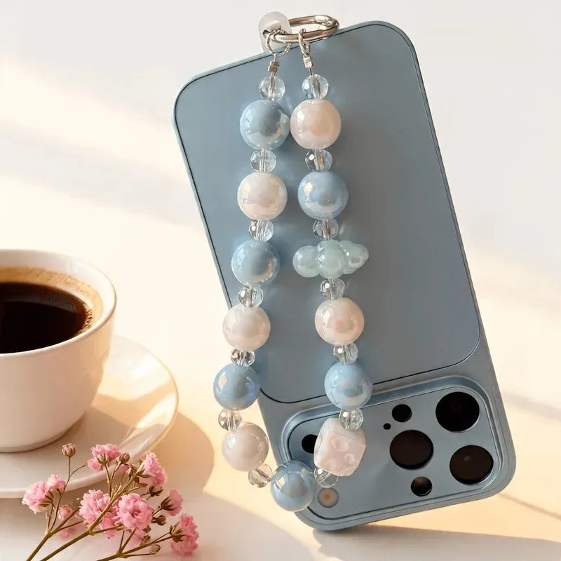 Stylish Glitter Painted Beads Phone Chain Cute Candy Color Keychain Bracelet Decoration Crystal Bead Pendant Girl