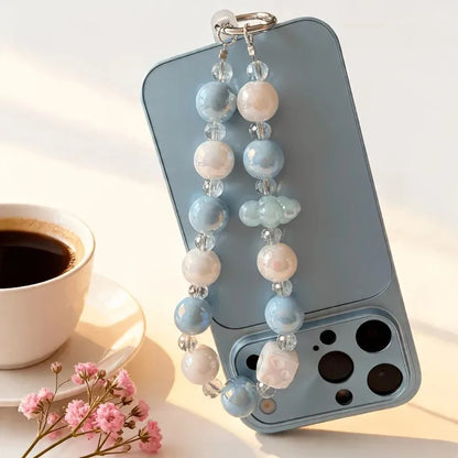 Stylish Glitter Painted Beads Phone Chain Cute Candy Color Keychain Bracelet Decoration Crystal Bead Pendant Girl