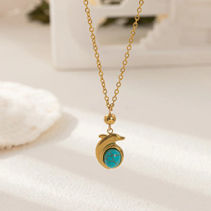 Stainless Steel Sea Turtle Necklaces Dolphin Shell Pendant for Women