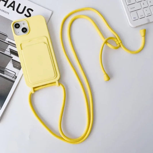 Crossboby Lanyard Rope Phone Case for IPhone 17 Air 16 15 14 Plus 13 12 11 Pro Max Silicone Card Package Fall Prevention Cover