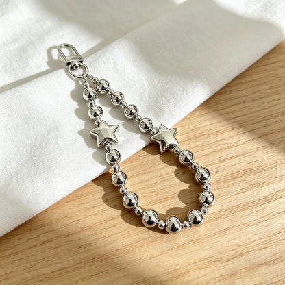 Trendy Silver Color Beaded Phone Hand Strap Premium Metal Look Short Wrist Lanyard Multi-Use Chain for Phone Case Keys & Bags