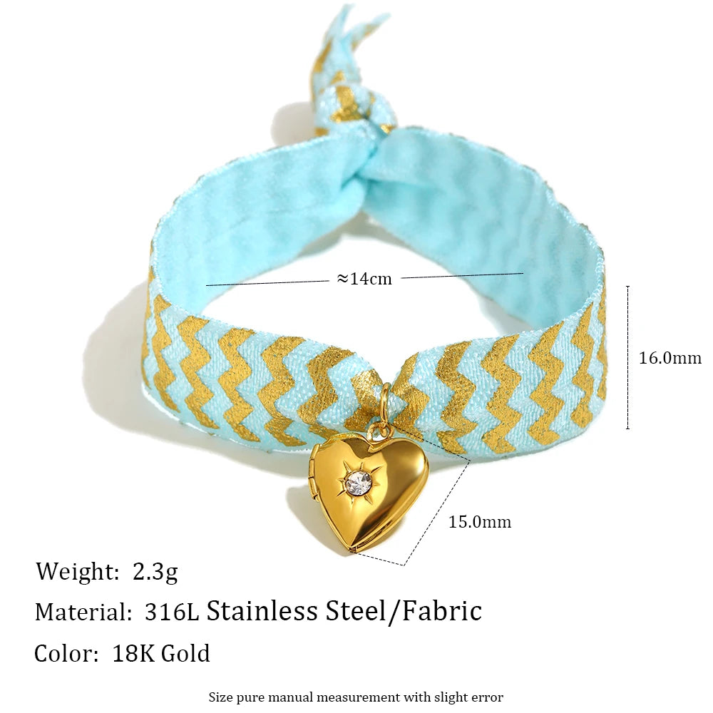 Bracelet Women Hand 18K Gold Plated Wide Blue Color Rope Heart