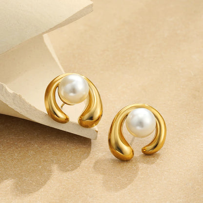 Elegant Stainless Gold Plated Pearl Steel Earrings for Women