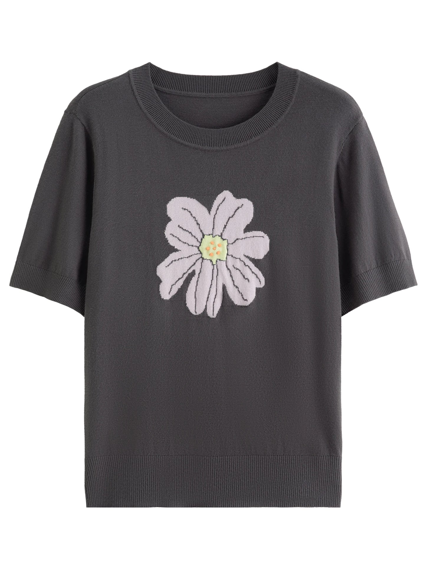 Knit Top - Short Sleeve Casual Blouse Women's Daily Wear Soft Patterned T-Shirt
