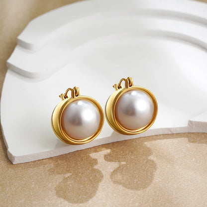 Elegant Stainless Gold Plated Pearl Steel Earrings for Women