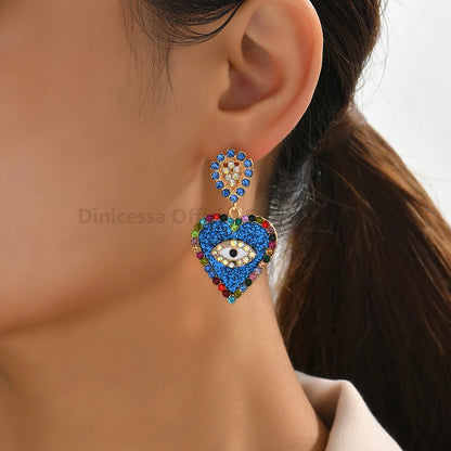 Fashion Sweet Heart  Earrings For Women Luxury Colorful Eye Jewelry