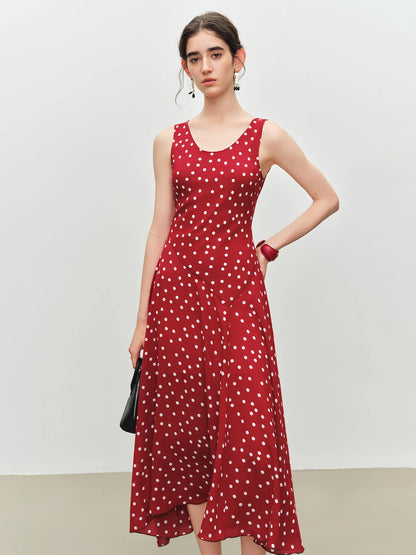Diagonal Cut Retro Polka Dot Chiffon Slip Dress for Women 2026 Summer New Style U-neck Vest Dress Vintage Commuting