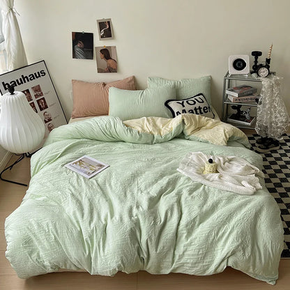 Solid color Duvet Cover set with Pillow Case Bed Sheet Olive Green