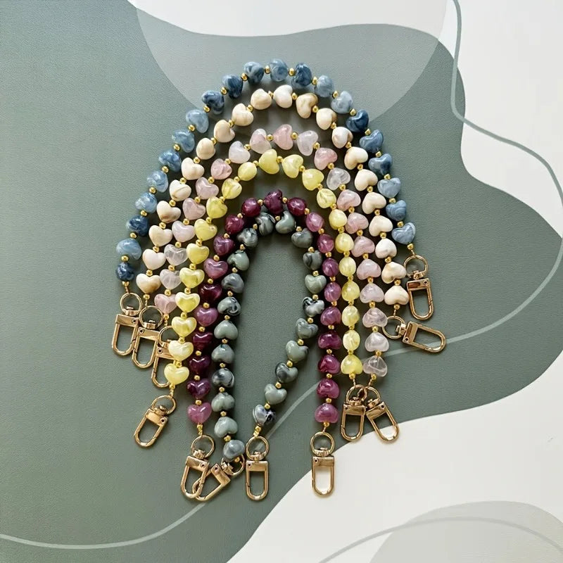 Fashion Acrylic Mobile Phone Chain Love Heart Pendant Beaded Telephone For Women