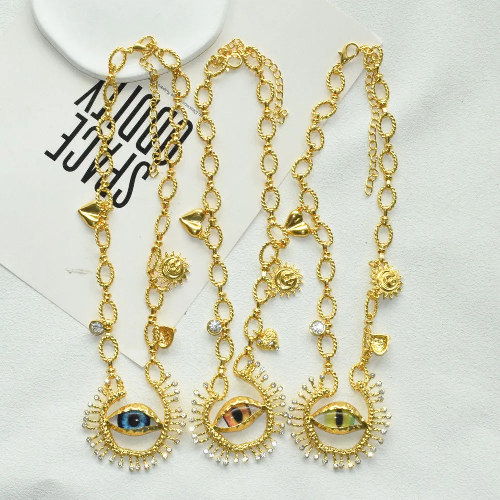 1PC New Fashion Women's Metal Alloy Chain With Eyes Pendant Necklace
