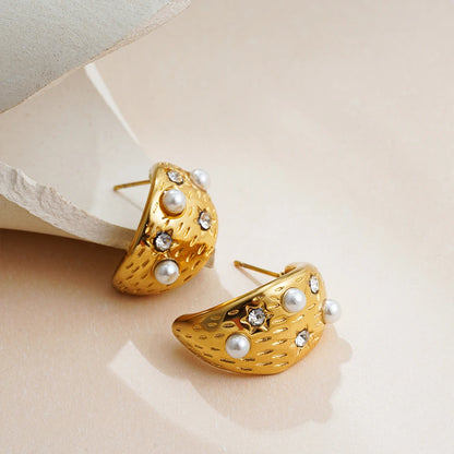 Elegant Stainless Gold Plated Pearl Steel Earrings for Women