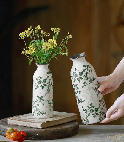 Ceramic Vase For Home Decoration Living Room Decor  Hydroponic Flower Arrangement Pastoral Style Green Vase Flower Pot For Plant