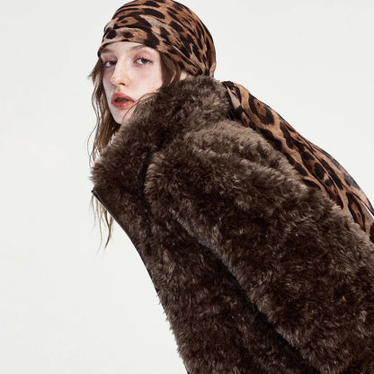 Women Short Luxury Fleece Coat New Stand Collar Nomadic Overcoat