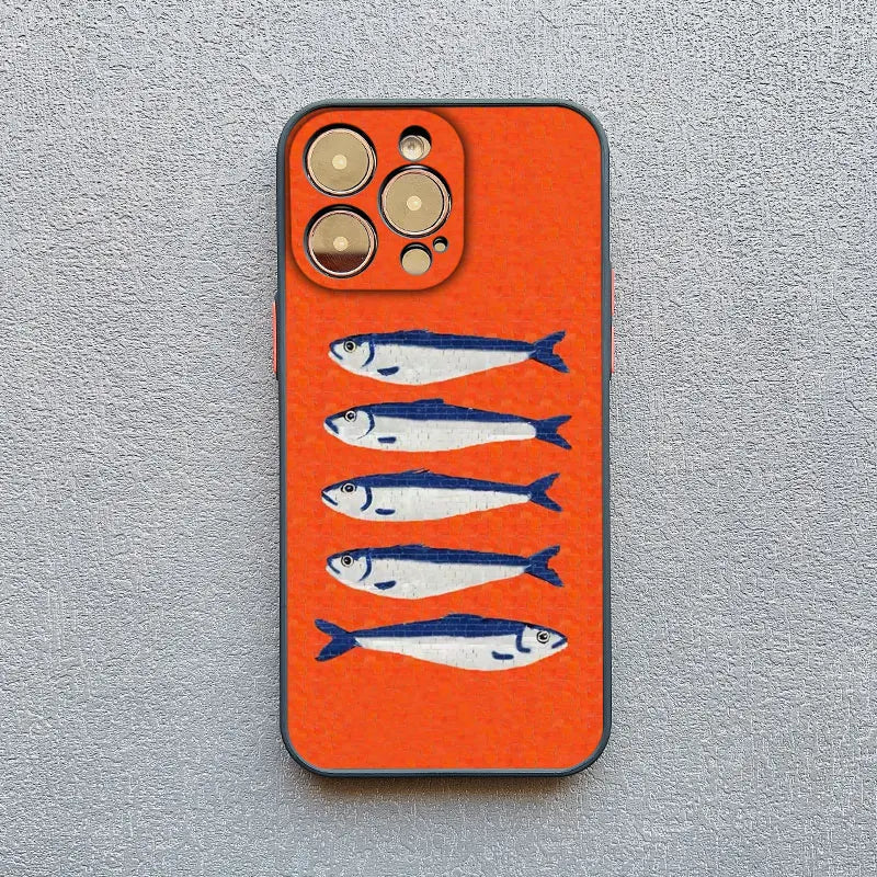 Fish Funny Sardines Phone Case For iPhone 17 14 13 12 Mini 11 Pro Max 16 15 Pro Max Plus XR XS X Matte Shockproof Back Cover
