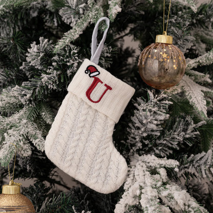 1PC A-Z Letter Hanging Christmas Stockings Knitted Socks Christmas Tree Hanging
