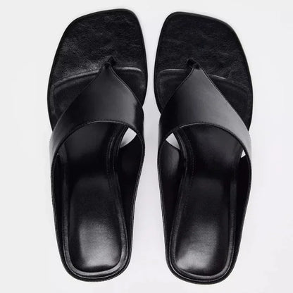 Fashion Brand High Heels Slippers Women Square Toe
