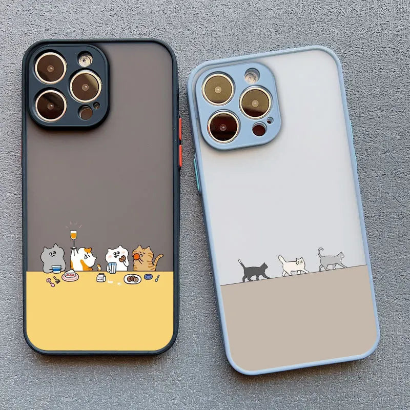 Stacked Cat Phone Case for iPhone 16 15 14 13 12 11 Pro Max 13 12 Mini X XR XS 7 8 Plus Matte Cover Girls Cute Gifts Phone Shell