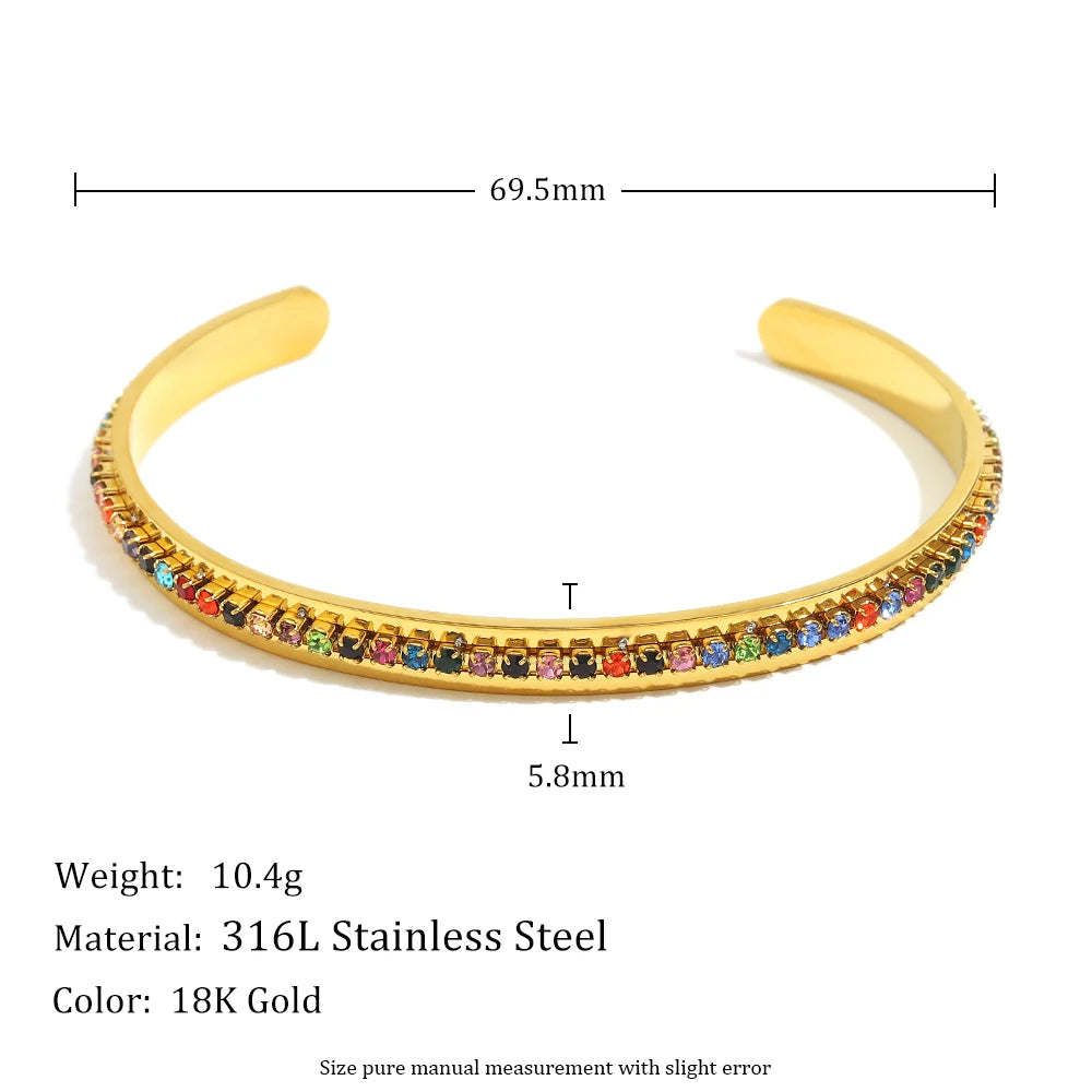 Fashion Waterproof Stainless Steel Shiny Colorful Turquoise Rhinestone Cuff Bracelets For Women