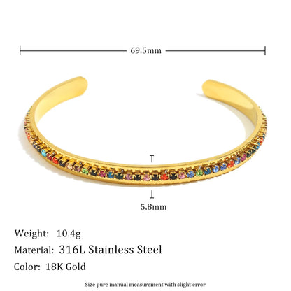 Fashion Waterproof Stainless Steel Shiny Colorful Turquoise Rhinestone Cuff Bracelets For Women