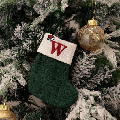 Green A-Z Letter Hanging Christmas Stockings Monogram Knitted Socks