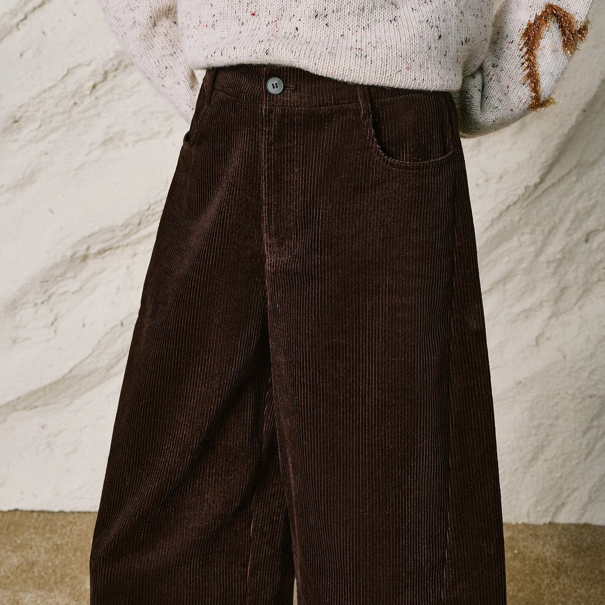 Women Casual Pants New Pure Cotton Corduroy Elastic Waist Forward Seam Cropped Curved Pants