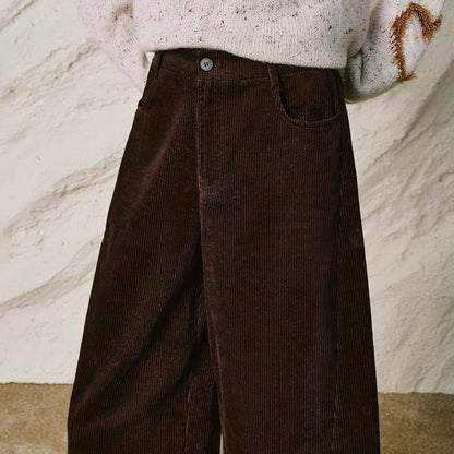 Women Casual Pants New Pure Cotton Corduroy Elastic Waist Forward Seam Cropped Curved Pants