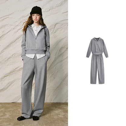 Women Two Piece Set New Nami Velvet Hooded Cropped Waist Cinched Mini Curved Casual Pants