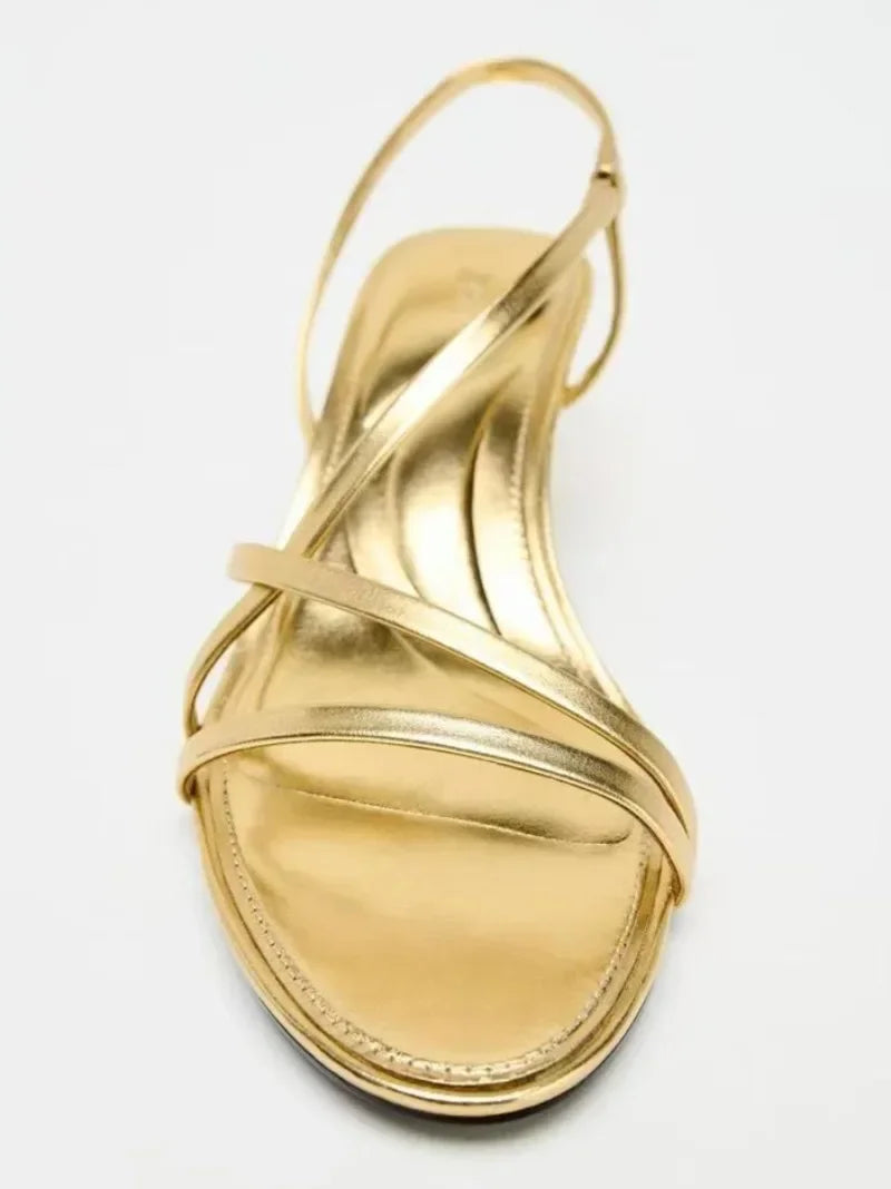 Designer Gold Silver Narrow Heel Sandals