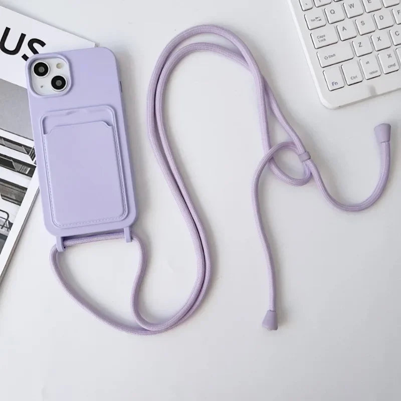 Crossboby Lanyard Rope Phone Case for IPhone 17 Air 16 15 14 Plus 13 12 11 Pro Max Silicone Card Package Fall Prevention Cover