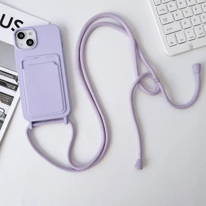 Crossboby Lanyard Rope Phone Case for IPhone 17 Air 16 15 14 Plus 13 12 11 Pro Max Silicone Card Package Fall Prevention Cover