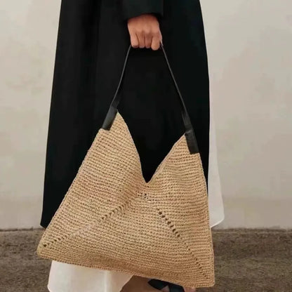 large Raffia straw shoulder bag women handmade oversized