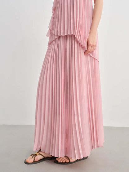 Plus Size Fashion Suit for Women New Three-dimensional Flower Strappy Blouse High Waist Pleated Long Skirt