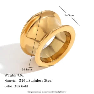 Fashion Smooth Geometric Cloud Water Drop Ring 18K Gold Plated Decoration 316L Stainless Steel Women Jewelry