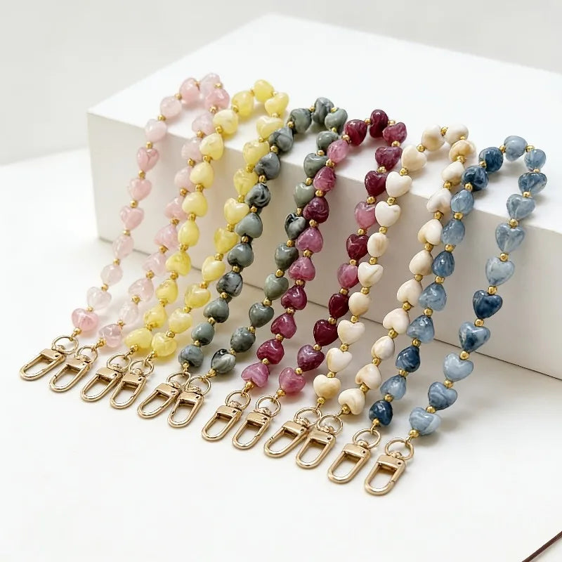 Fashion Acrylic Mobile Phone Chain Love Heart Pendant Beaded Telephone For Women