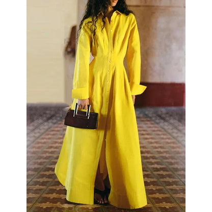 Dresses for Women Autumn Yellow A-Line Long Sleeve Cocktail Formal Evening Date Prom Maxi Long Dress Woman